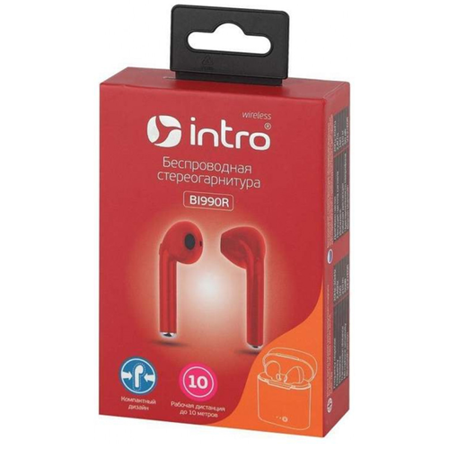 Bluetooth стереогарнитура Intro BI-1000 вкладыши с кейсом Red фото 